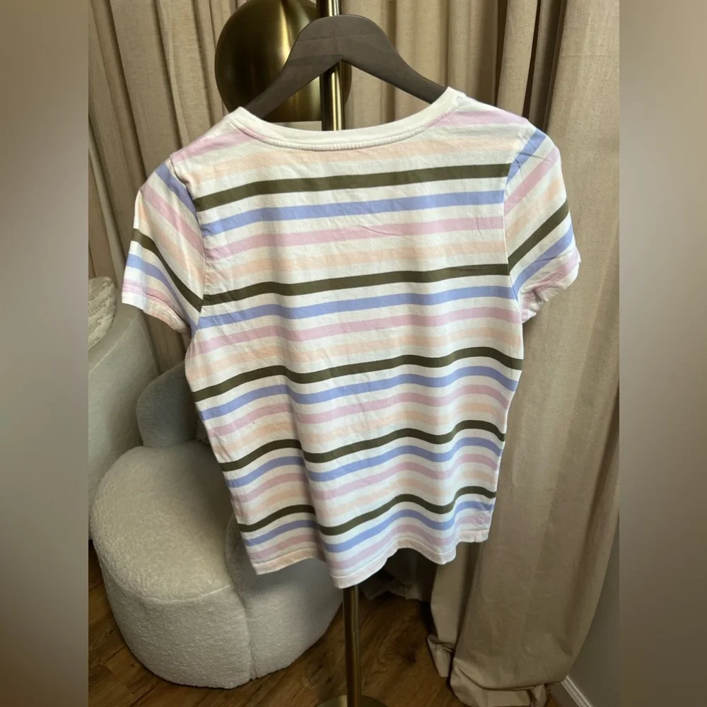 J.Crew White Striped Crewneck Cotton Tee | Large - Picture 3 of 5